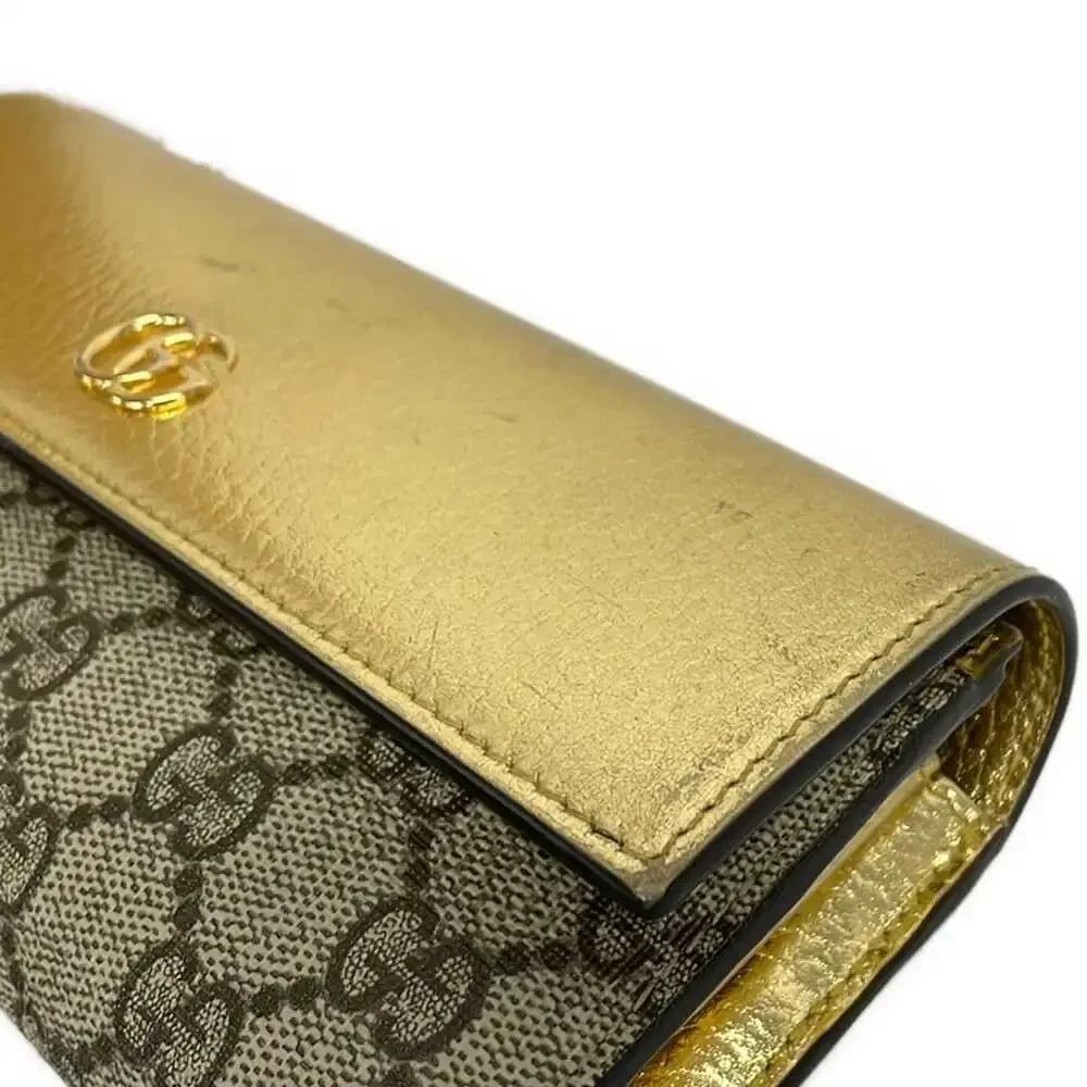 Gucci GG Marmont Long Wallet 456116 Gold Beige Dark Brown Leather PVC - Picture 7 of 8